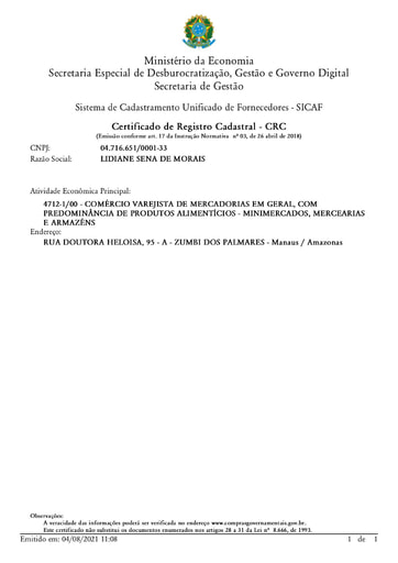PREGÃO ELETRÔNICO Nº 032/2021 – HABILITAÇÃO - SICAF E CNDT - LIDIANE