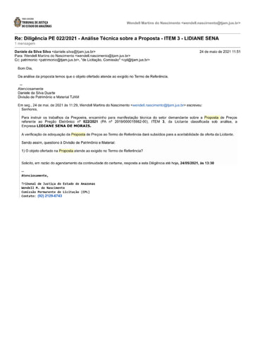 PREGÃO ELETRÔNICO Nº 022/2021 – DILIGÊNCIA CPL À DIVISÃO DE PATRIMÔNIO - PROPOSTA - ITEM 3 - LIDIANE SENA