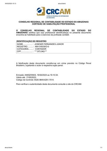 PREGÃO ELETRÔNICO Nº 002/2023 - DILIGÊNCIA - CERTIDÃO DE HABILITAÇÃO PROFISSIONAL - D DE C NOBRE AZEVEDO