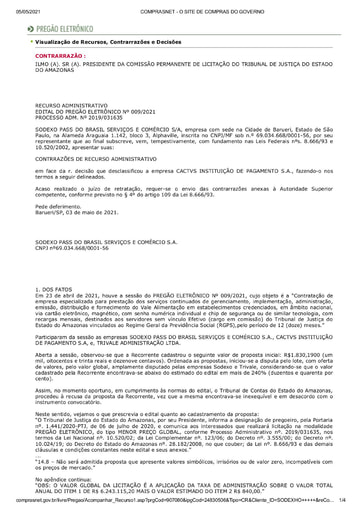 PREGÃO ELETRÔNICO Nº 009/2021 - CONTRARRAZÕES RECURSAIS - SODEXO