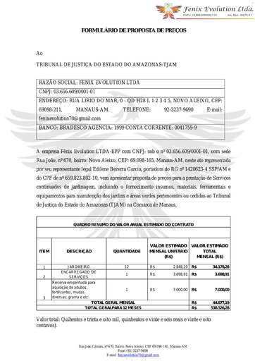 PREGÃO ELETRÔNICO Nº 55/2021 - PROPOSTA RETIFICADA - FENIX