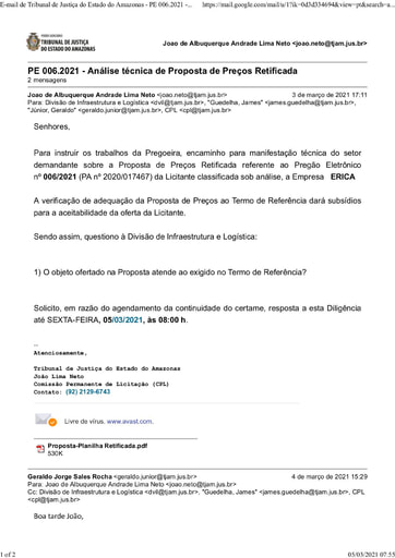 PREGÃO ELETRÔNICO Nº 006/2021 – DILIGÊNCIA CPL Á DIVISÃO DE INFRAESTRUTURA E LOGÍSTICA - PROPOSTA RETIFICADA - ÉRICA