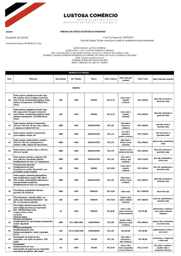 PREGÃO ELETRÔNICO Nº 026/2021 - PROPOSTA - GRUPOS 03 07 14 - T DA S LUSTOSA