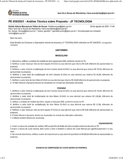 PREGÃO ELETRÔNICO Nº 034/2021 – DILIGÊNCIA CPL À DIVISÃO DE COMPRAS - PROPOSTA - JF TECNOLOGIA