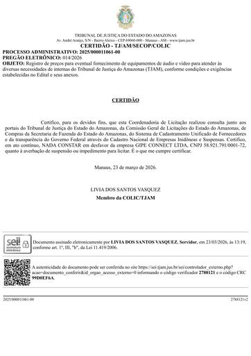 PREGÃO ELETRÔNICO Nº 014/2026 - CERTIDÃO NADA CONSTA - GIPE - G4