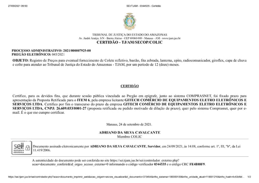 PREGÃO ELETRÔNICO Nº 45/2021 - CERTIDÃO DE DECURSO DE PRAZO - GITECH