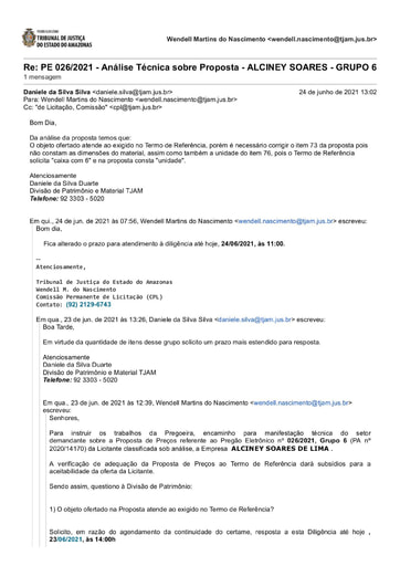 PREGÃO ELETRÔNICO Nº 026/2021 - DILIGÊNCIA CPL À DIVISÃO DE PATRIMÔNIO - PROPOSTA - GRUPO 6 - ALCINEY SOARES