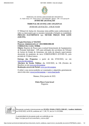 PREGÃO ELETRÔNICO Nº 016/2022 - AVISO DE LICITAÇÃO
