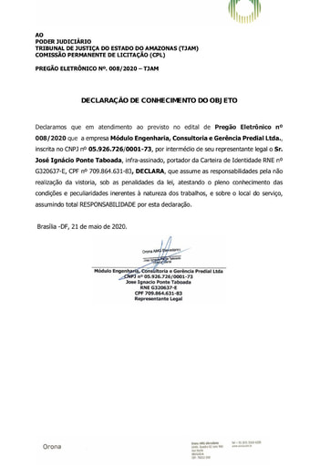 PREGÃO ELETRÔNICO Nº 008/2020 - HABILITAÇÃO - DOCUMENTOS COMPLEMENTARES - MODULO ENGENHARIA