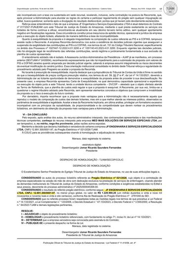 PREGÃO ELETRÔNICO Nº 021/2026 - DESPACHO DE HOMOLOGAÇÃO (DJE)