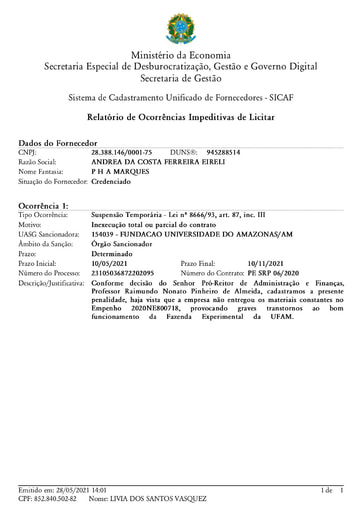 PREGÃO ELETRÔNICO Nº 026/2021 - SUSPENSÃO - ANDREA DA COSTA - G7