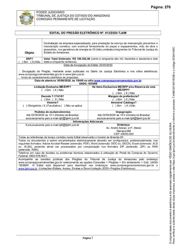 PREGÃO ELETRÔNICO Nº 013/2020 - EDITAL DE LICITAÇÃO