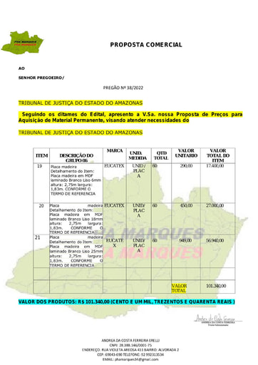 PREGÃO ELETRÔNICO Nº 038/2022 - PROPOSTA G6 - ANDREA
