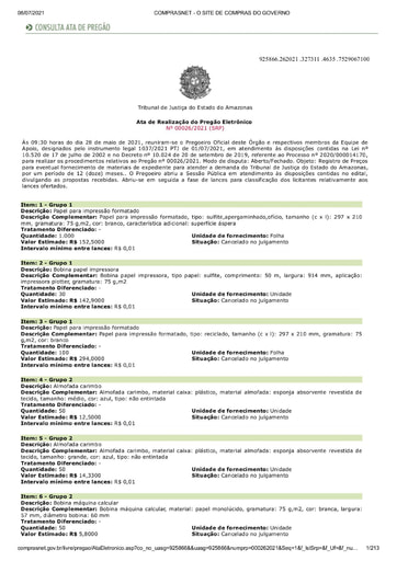PREGÃO ELETRÔNICO Nº 026/2021 - ATA DA SESSÃO