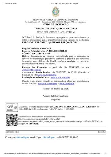 PREGÃO ELETRÔNICO Nº 009/2025 - AVISO DE LICITAÇÃO