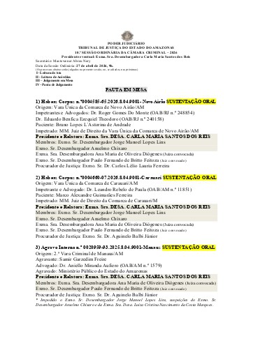 Pauta da Câmara Criminal - Sessão do dia 27 de abril de 2026, 9h.