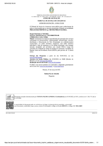 PREGÃO ELETRÔNICO Nº 036/2022 - AVISO DE LICITAÇÃO