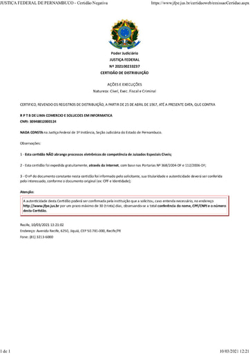 PREGÃO ELETRÔNICO Nº 002/2021 - VALIDAÇÕES - ITEM 9 - R P T B DE LIMA