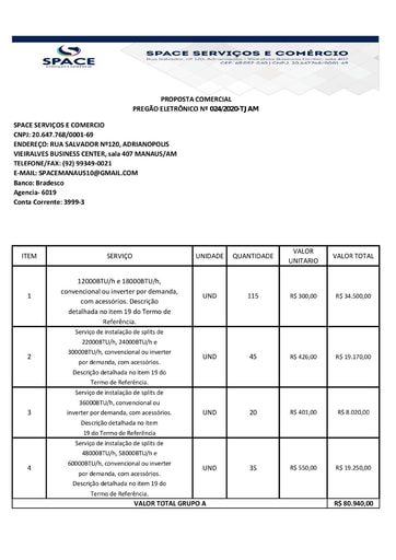 PREGÃO ELETRÔNICO Nº 024/2020 - PROPOSTA RETIFICADA 2 - SPACE