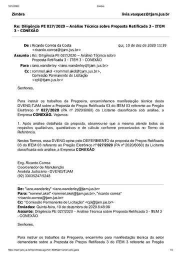 PREGÃO ELETRÔNICO Nº 027/2020 - DILIGÊNCIA CPL À DIVISÃO DE ENGENHARIA - PROPOSTA RETIFICADA 3 - ITEM 3 - CONEXÃO