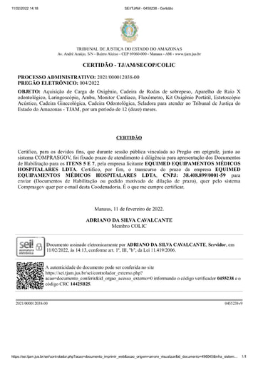 PREGÃO ELETRÔNICO Nº 004/2022 - CERTIDÃO DE DECURSO DE PRAZO - ITENS 5 E 7 - EQUIMED
