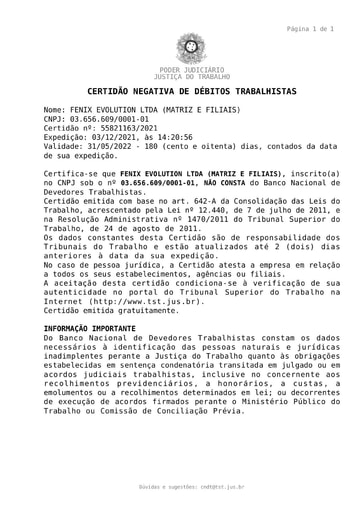 PREGÃO ELETRÔNICO Nº 55/2021 - DILIGÊNCIA - HABILITAÇÃO - DOCUMENTOS COMPLEMENTARES - FÊNIX