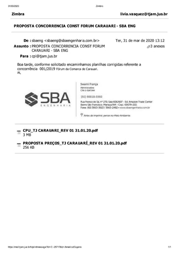CONCORRÊNCIA Nº 001/2019 – PROPOSTA RETIFICADA - SBA