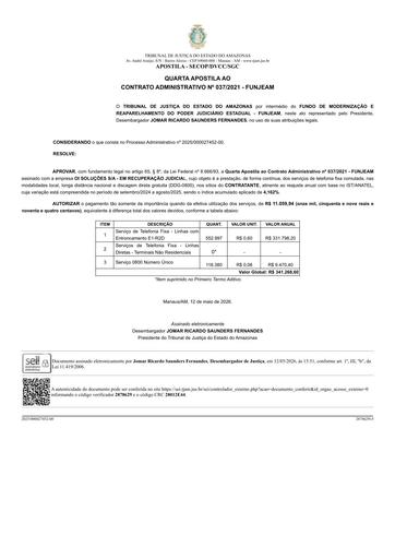 4ª APOSTILA AO CONTRATO ADMINISTRATIVO 037/2021 FUNJEAM X OI S.A. - EM RECUPERAÇÃO JUDICIAL