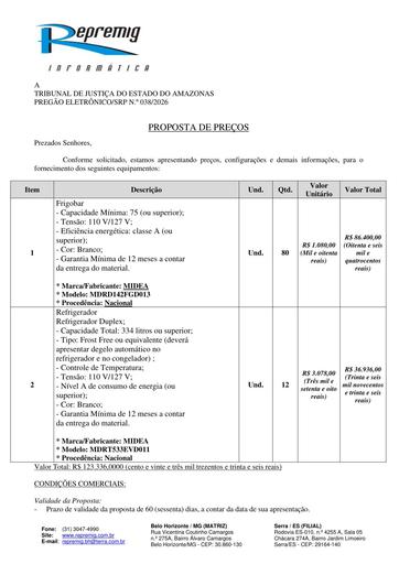 PREGÃO ELETRÔNICO Nº 038/2026 - PROPOSTA RETIFICADA - REPREMIG - G1