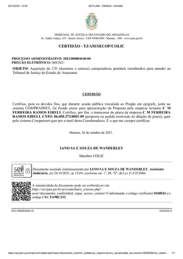 PREGÃO ELETRÔNICO Nº 48/2021 - CERTIDÃO DECURSO DE PRAZO - C M FERREIRA