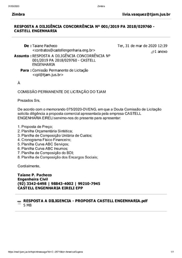 CONCORRÊNCIA Nº 001/2019 – PROPOSTA RETIFICADA - CASTELL