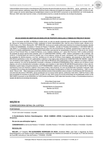 TOMADA DE PREÇOS 003/2021 - ATA DA SESSÃO - ABERTURA DO ENVELOPE DE PROPOSTA (DJE)