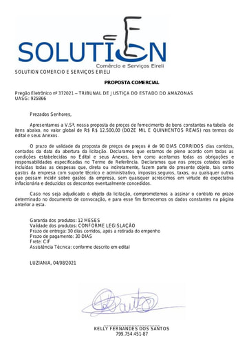 PREGÃO ELETRÔNICO Nº 037/2021 - PROPOSTA - ITEM 3 - SOLUTION