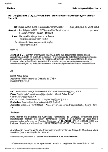 PREGÃO ELETRÔNICO Nº 011/2020 – DILIGÊNCIA CPL À DIVISÃO DE SERVIÇO MÉDICO - DOCUMENTAÇÃO 2