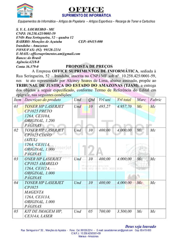 PREGÃO ELETRÔNICO Nº 032/2020 - PROPOSTA - GRUPO 1 - S Y L LOUREIRO