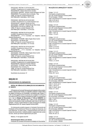 8ª Eliminação   CIENCIA   DJe 2 677, de 15 08 2019   Relações 148 a 158 e 2005