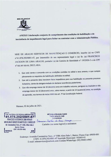 PREGÃO ELETRÔNICO Nº 030/2021 - PROPOSTA - FRANCISCO - ITEM 1
