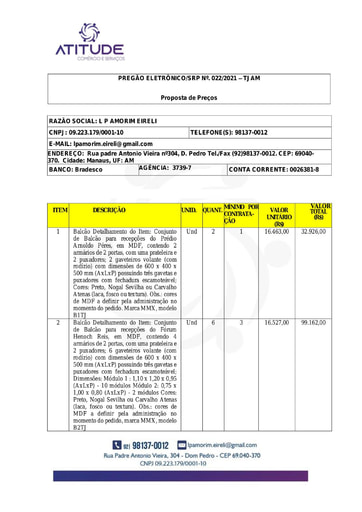 PREGÃO ELETRÔNICO Nº 022/2021 - PROPOSTA - ITEM 5 - L P AMORIM