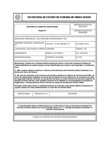 PREGÃO ELETRÔNICO Nº 023/2021 - DOCS. RETIRADOS DO SICAF E SITES - GHC UNIFORMES - GRUPO 6