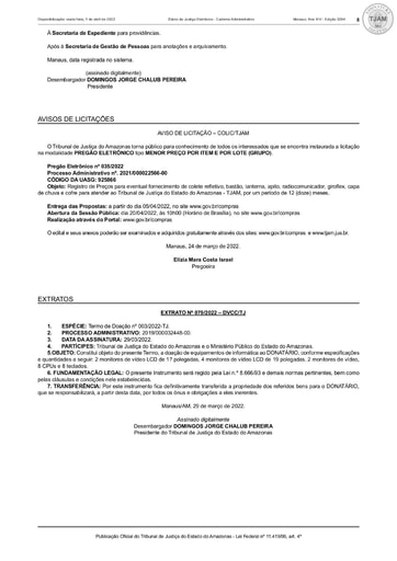 PREGÃO ELETRÔNICO Nº 035/2022 - AVISO DE LICITAÇÃO (DJE)