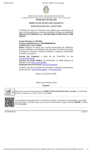PREGÃO ELETRÔNICO Nº 029/2026 - AVISO DE LICITAÇÃO