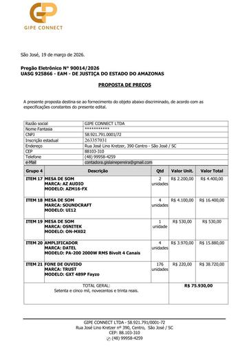 PREGÃO ELETRÔNICO Nº 014/2026 - PROPOSTA - GIPE - G4