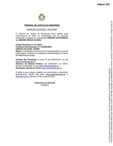 PREGÃO ELETRÔNICO Nº 012/2021 - AVISO DE LICITAÇÃO