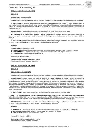 PREGÃO ELETRÔNICO Nº 57/2021 - DESPACHO DE HOMOLOGAÇÃO (DJE)