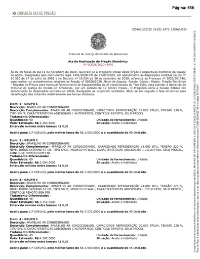 PREGÃO ELETRÔNICO Nº 026/2020 - ATA DA SESSÃO