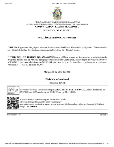 PREGÃO ELETRÔNICO Nº 030/2021 - COMUNICADO