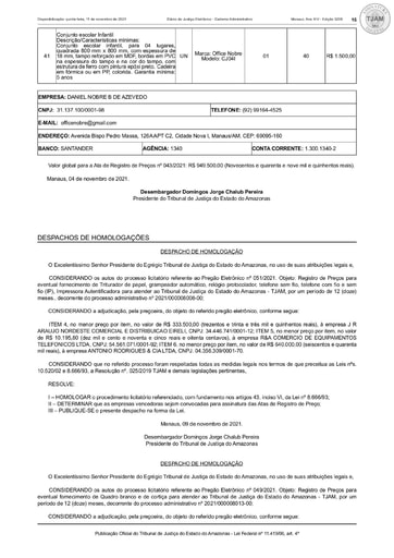 PREGÃO ELETRÔNICO Nº 49/2021 - DESPACHO DE HOMOLOGAÇÃO (DJE)