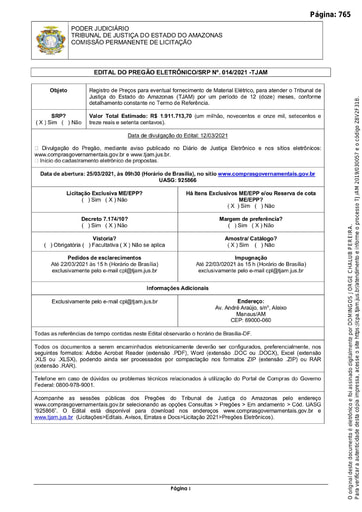 PREGÃO ELETRÔNICO Nº 014/2021 - EDITAL DE LICITAÇÃO