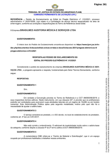 PREGÃO ELETRÔNICO Nº 012/2021 – RESPOSTA AO PEDIDO DE ESCLARECIMENTO - BRASILMED