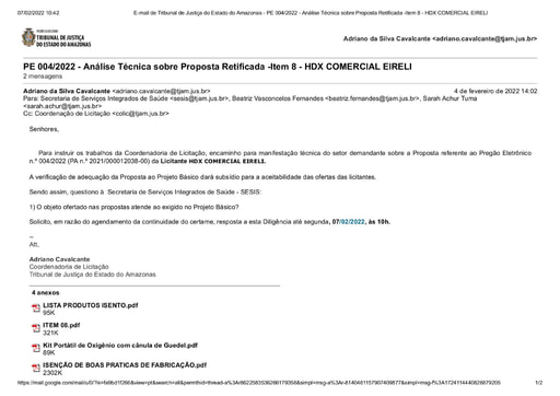 PREGÃO ELETRÔNICO Nº 004/2022 - DILIGÊNCIA COLIC À SECRETARIA DE SERVIÇOS INTEGRADOS DE SÁUDE - ITEM 8 -PROPOSTA RETIFICADA - HDX